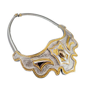 Alexis Kirk Egyptian Style Bib Necklace Gold and Silver Tone Snake Chain